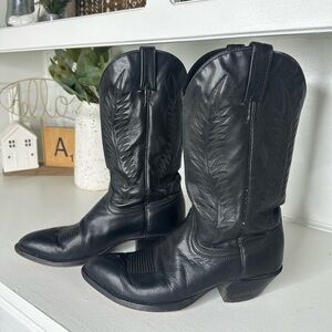 Vintage J. Chisholm Black Leather Cowboy Boots Classic Western Style Men’s 10 D